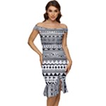 Boho-style-pattern Off Shoulder Ruffle Split Hem Bodycon Dress