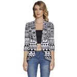 Boho-style-pattern Women s 3/4 Sleeve Ruffle Edge Open Front Jacket