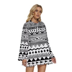 Round Neck Long Sleeve Bohemian Style Chiffon Mini Dress 