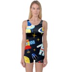 Space Seamless Pattern One Piece Boyleg Swimsuit