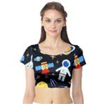 Space Seamless Pattern Short Sleeve Crop Top