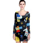 Space Seamless Pattern Long Sleeve Bodycon Dress