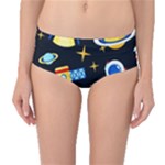 Space Seamless Pattern Mid-Waist Bikini Bottoms