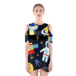 Space Seamless Pattern Shoulder Cutout One Piece Dress