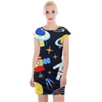Space Seamless Pattern Cap Sleeve Bodycon Dress
