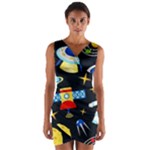 Space Seamless Pattern Wrap Front Bodycon Dress