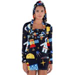 Space Seamless Pattern Long Sleeve Hooded T-shirt