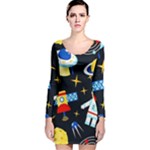 Space Seamless Pattern Long Sleeve Velvet Bodycon Dress