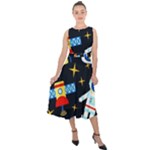 Space Seamless Pattern Midi Tie-Back Chiffon Dress