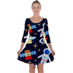 Space Seamless Pattern Quarter Sleeve Skater Dress