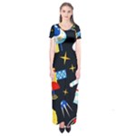 Space Seamless Pattern Short Sleeve Maxi Dress