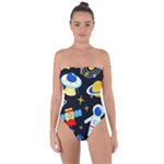 Space Seamless Pattern Tie Back One Piece Swimsuit
