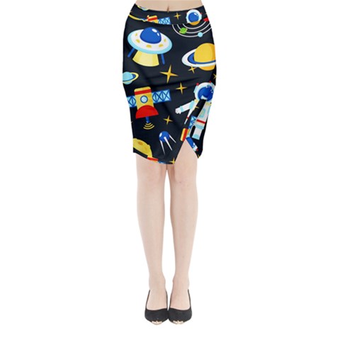 Space Seamless Pattern Midi Wrap Pencil Skirt from ArtsNow.com