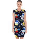 Space Seamless Pattern Capsleeve Drawstring Dress 