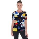 Space Seamless Pattern Shoulder Cut Out Short Sleeve Top