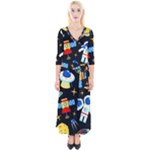 Space Seamless Pattern Quarter Sleeve Wrap Maxi Dress