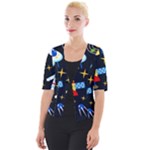 Space Seamless Pattern Cropped Button Cardigan