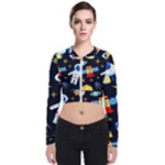 Space Seamless Pattern Long Sleeve Zip Up Bomber Jacket