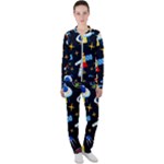 Space Seamless Pattern Casual Jacket and Pants Set