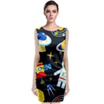 Space Seamless Pattern Sleeveless Velvet Midi Dress