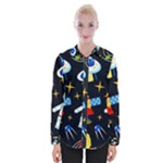 Space Seamless Pattern Womens Long Sleeve Shirt