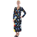 Space Seamless Pattern Velvet Maxi Wrap Dress