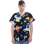 Space Seamless Pattern Men s V-Neck Scrub Top