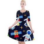 Space Seamless Pattern Quarter Sleeve A-Line Dress