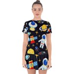 Space Seamless Pattern Drop Hem Mini Chiffon Dress