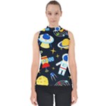 Space Seamless Pattern Mock Neck Shell Top