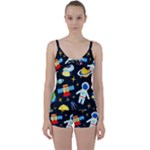 Space Seamless Pattern Tie Front Two Piece Tankini