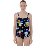 Space Seamless Pattern Twist Front Tankini Set