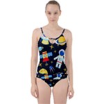 Space Seamless Pattern Cut Out Top Tankini Set