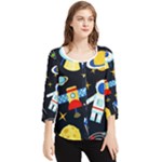 Space Seamless Pattern Chiffon Quarter Sleeve Blouse