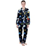 Space Seamless Pattern Women s Long Sleeve Satin Pajamas Set	