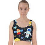 Space Seamless Pattern Velvet Racer Back Crop Top