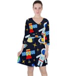 Space Seamless Pattern Quarter Sleeve Ruffle Waist Dress