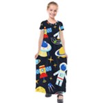 Space Seamless Pattern Kids  Short Sleeve Maxi Dress