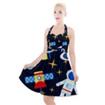 Space Seamless Pattern Halter Party Swing Dress 