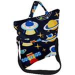 Space Seamless Pattern Fold Over Handle Tote Bag