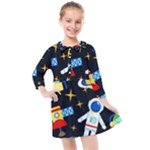 Space Seamless Pattern Kids  Quarter Sleeve Shirt Dress