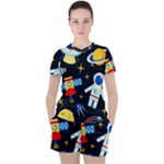 Space Seamless Pattern Women s Tee and Shorts Set