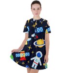 Space Seamless Pattern Short Sleeve Shoulder Cut Out Dress 