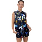 Space Seamless Pattern Sleeveless Chiffon Button Shirt