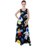 Space Seamless Pattern Empire Waist Velour Maxi Dress