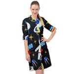 Space Seamless Pattern Long Sleeve Mini Shirt Dress