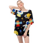 Space Seamless Pattern Oversized Chiffon Top