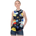 Space Seamless Pattern High Neck Satin Top