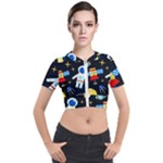 Space Seamless Pattern Short Sleeve Cropped Jacket