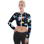 Space Seamless Pattern Long Sleeve Cropped Velvet Jacket